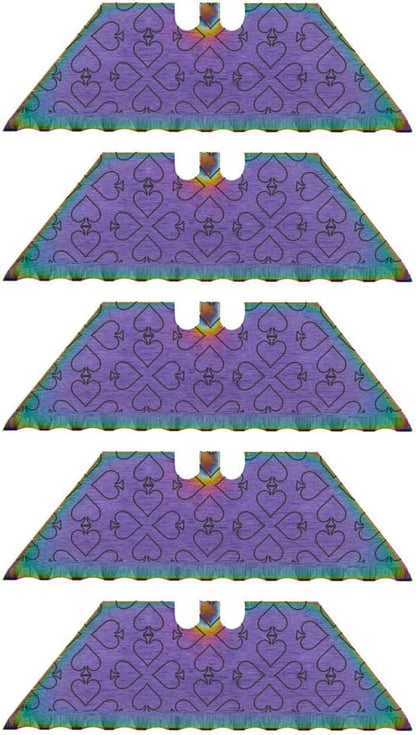 Serrated Steel Blade Replacement for Berkling Utility Knife, Custom Double Sided Laser Engraved Designs, Rainbow - Skull - 5 Pack