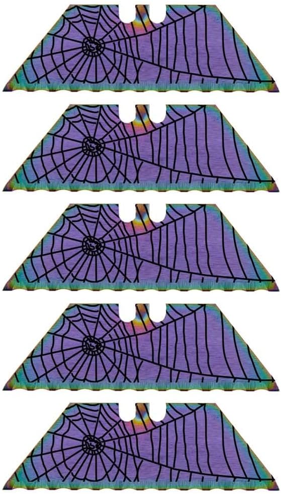 Serrated Steel Blade Replacement for Berkling Utility Knife, Custom Double Sided Laser Engraved Designs, Rainbow - Skull - 5 Pack
