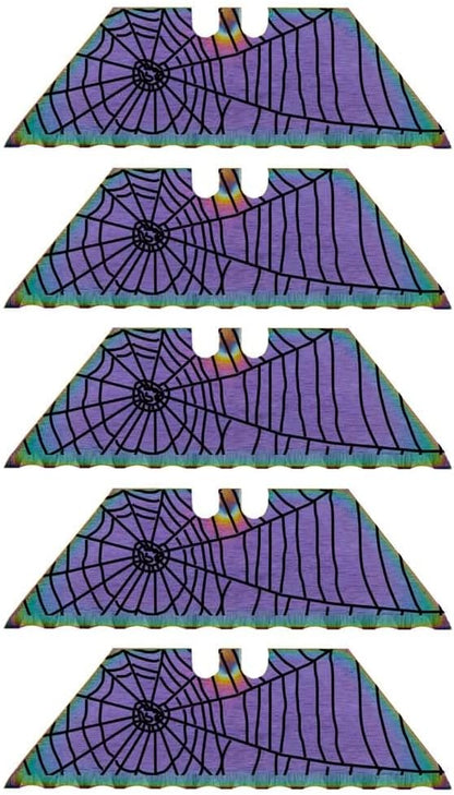 Serrated Steel Blade Replacement for Berkling Utility Knife, Custom Double Sided Laser Engraved Designs, Rainbow - Skull - 5 Pack