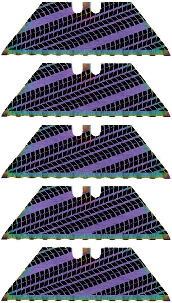 Serrated Steel Blade Replacement for Berkling Utility Knife, Custom Double Sided Laser Engraved Designs, Rainbow - Skull - 5 Pack