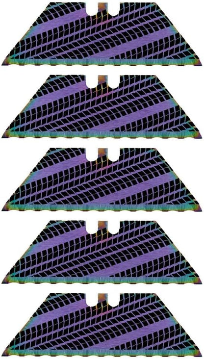 Serrated Steel Blade Replacement for Berkling Utility Knife, Custom Double Sided Laser Engraved Designs, Rainbow - Skull - 5 Pack