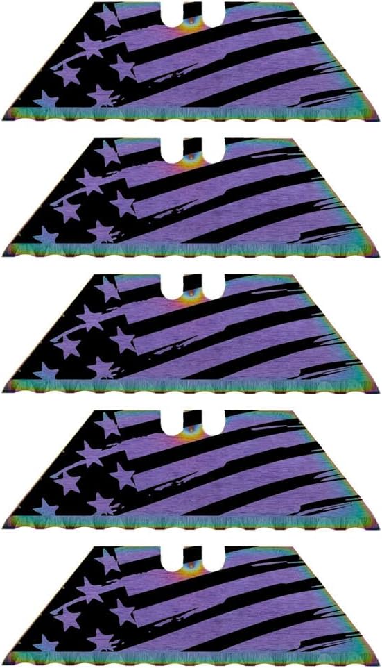 Serrated Steel Blade Replacement for Berkling Utility Knife, Custom Double Sided Laser Engraved Designs, Rainbow - Skull - 5 Pack