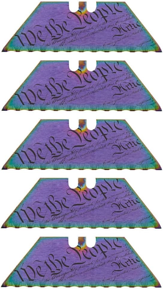 Serrated Steel Blade Replacement for Berkling Utility Knife, Custom Double Sided Laser Engraved Designs, Rainbow - Skull - 5 Pack