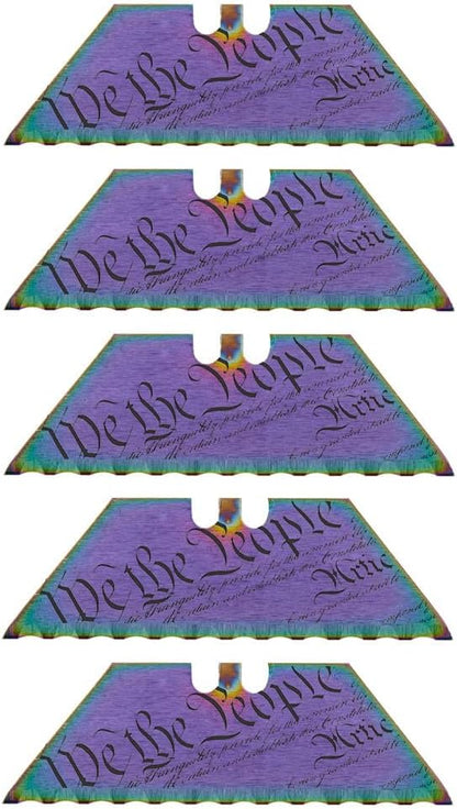 Serrated Steel Blade Replacement for Berkling Utility Knife, Custom Double Sided Laser Engraved Designs, Rainbow - Skull - 5 Pack