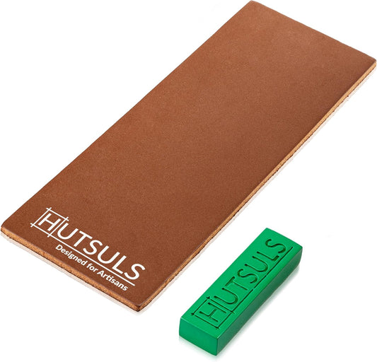 Brown Leather Strop with Compound - Get Razor-Sharp Edges with Stropping Kit, Green Honing Compound & Vegetable Tanned Two Sided Knife Sharpener Step-by-Step Guide Included