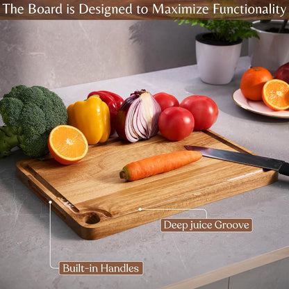 Acacia Wood Cutting Board (20x15x1.2 In.) - Large Thick Edge Grain Wooden Chopping Boards for Kitchen, Giant XL Organic Hardwood Carving Block for Raw Meat