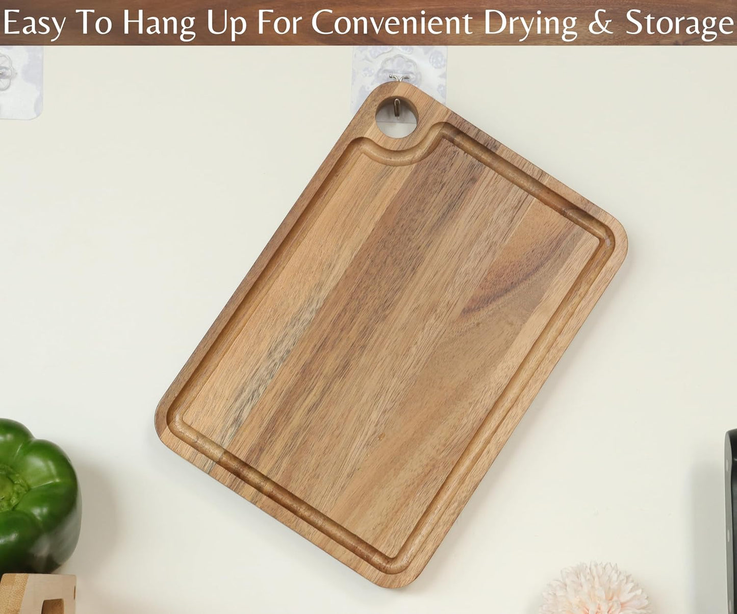 Acacia Wood Cutting Board (20x15x1.2 In.) - Large Thick Edge Grain Wooden Chopping Boards for Kitchen, Giant XL Organic Hardwood Carving Block for Raw Meat