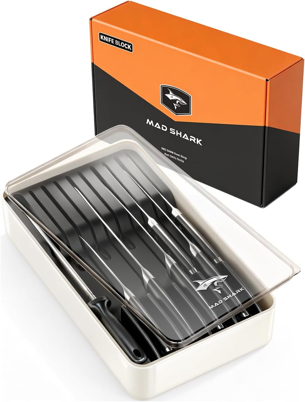 2-in-1 Detachable Knife Block & Silverware Organizer | Drawer Knife Holder for 10 Knives, Blade-Safe Slots, Save Counter Space, Kitchen Drawer or Counter Storage, No Knives