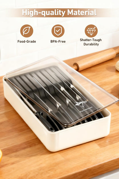 2-in-1 Detachable Knife Block & Silverware Organizer | Drawer Knife Holder for 10 Knives, Blade-Safe Slots, Save Counter Space, Kitchen Drawer or Counter Storage, No Knives