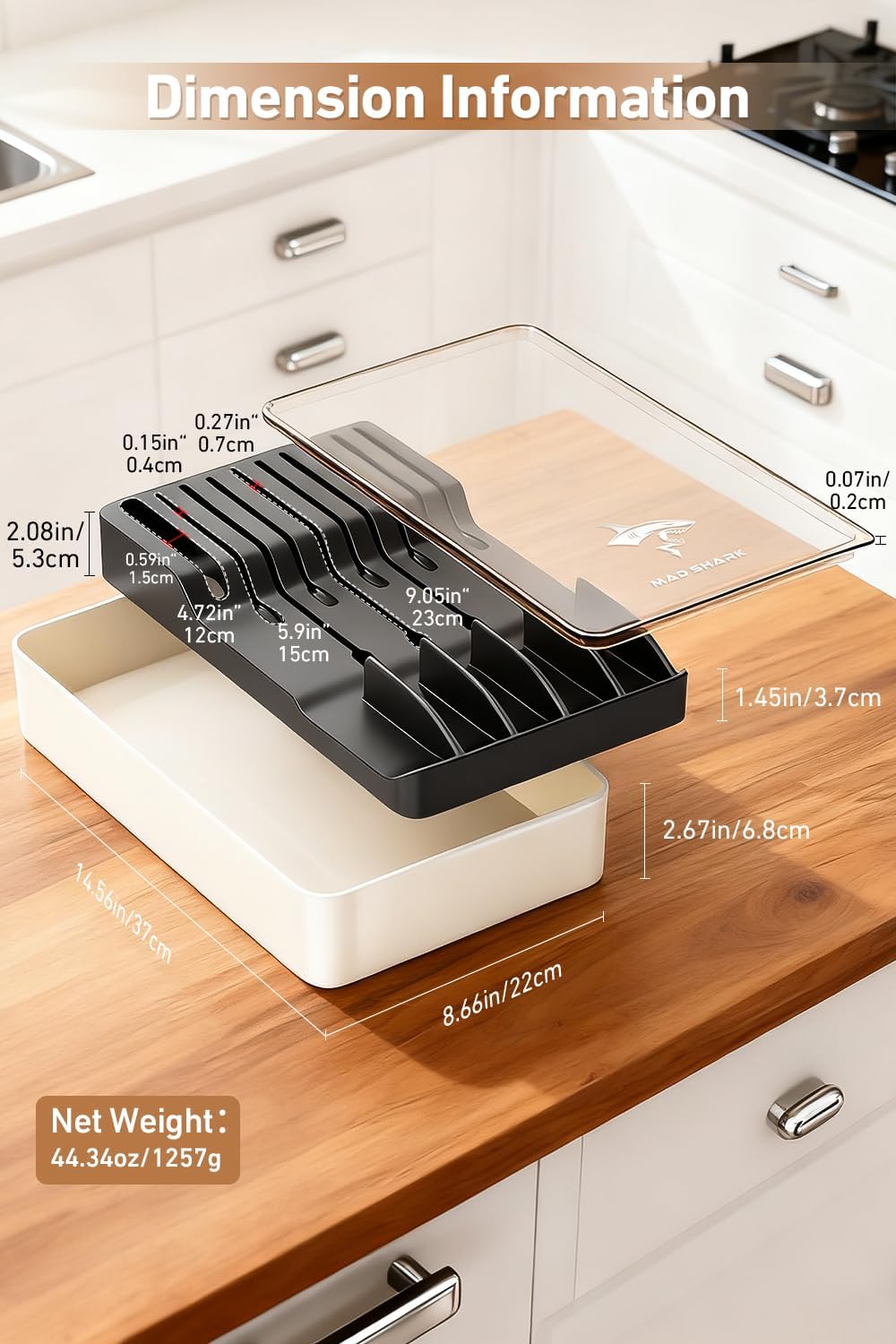 2-in-1 Detachable Knife Block & Silverware Organizer | Drawer Knife Holder for 10 Knives, Blade-Safe Slots, Save Counter Space, Kitchen Drawer or Counter Storage, No Knives