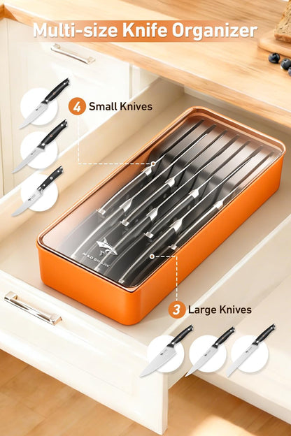 2-in-1 Detachable Knife Block & Silverware Organizer | Drawer Knife Holder for 10 Knives, Blade-Safe Slots, Save Counter Space, Kitchen Drawer or Counter Storage, No Knives