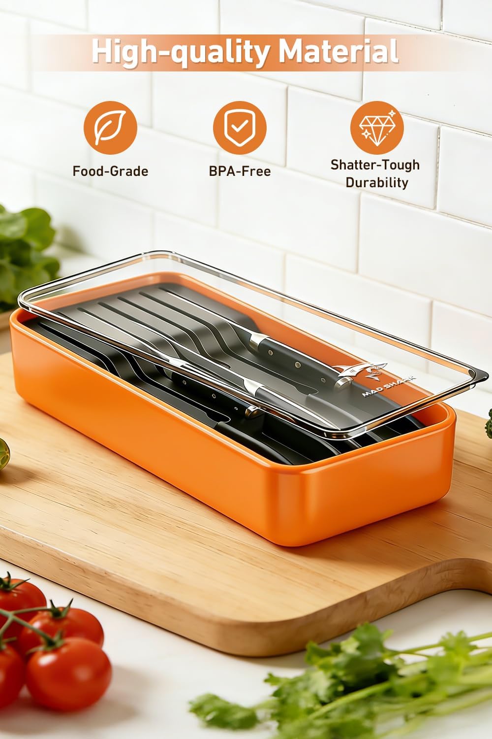 2-in-1 Detachable Knife Block & Silverware Organizer | Drawer Knife Holder for 10 Knives, Blade-Safe Slots, Save Counter Space, Kitchen Drawer or Counter Storage, No Knives