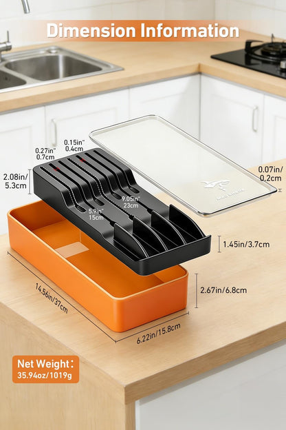 2-in-1 Detachable Knife Block & Silverware Organizer | Drawer Knife Holder for 10 Knives, Blade-Safe Slots, Save Counter Space, Kitchen Drawer or Counter Storage, No Knives