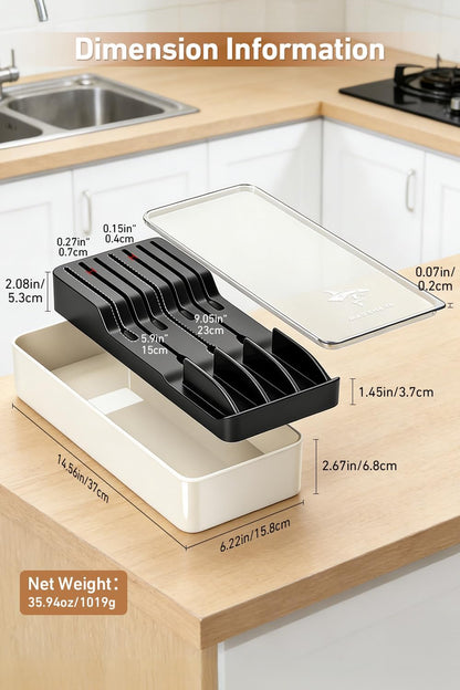 2-in-1 Detachable Knife Block & Silverware Organizer | Drawer Knife Holder for 10 Knives, Blade-Safe Slots, Save Counter Space, Kitchen Drawer or Counter Storage, No Knives