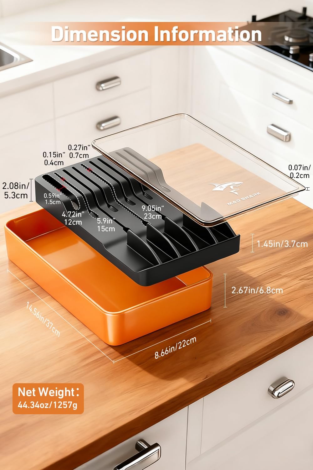 2-in-1 Detachable Knife Block & Silverware Organizer | Drawer Knife Holder for 10 Knives, Blade-Safe Slots, Save Counter Space, Kitchen Drawer or Counter Storage, No Knives
