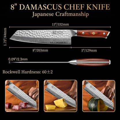 8 Inch Damascus Chef Knife, Japanese Kitchen Knife with VG10 Steel