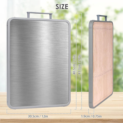 Stainless Steel Cutting Boards for Kitchen, 16"x12" Bamboo Cutting Board Double Sided Food Grade, Pure Titanium/Bamboo Kitchen Gadgets Chopping Board