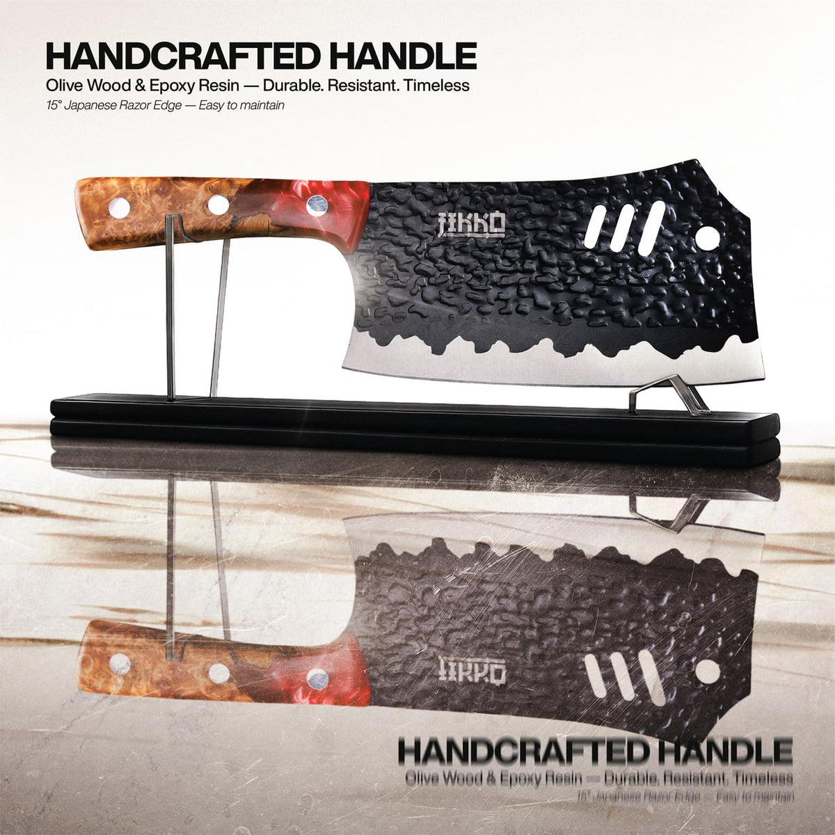 Japanese Meat Cleaver Knife Phoenix Edition Cleaver, 7.3" Blade, Forged Hammered Blade, Olive Wood & Resin Handle, Butcher Knife Cleaver, Japanese Kitchen Knife