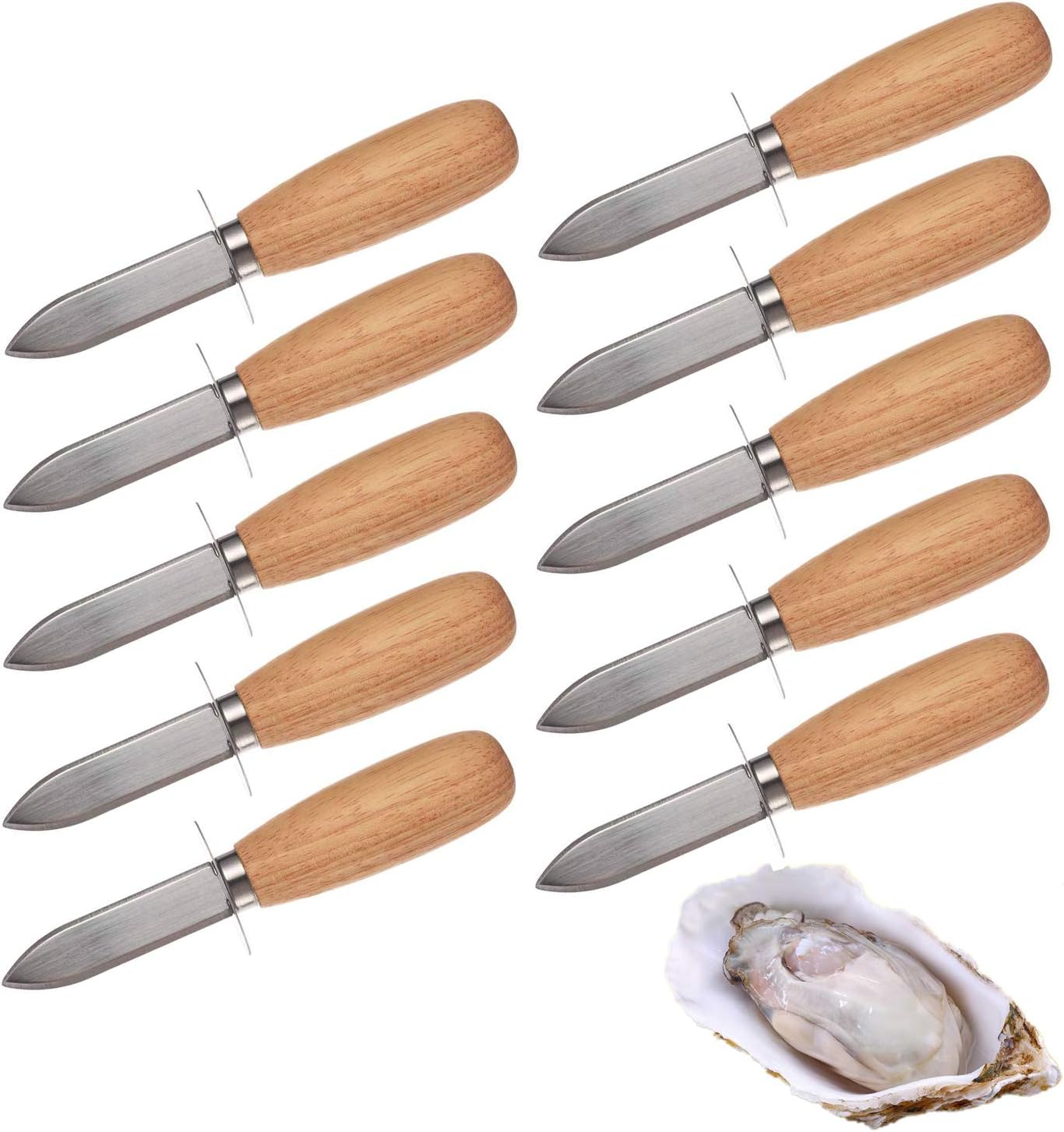 10Pcs Oyster Clam Shucking Knife Opener with Wooden Handle