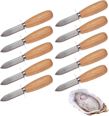 10Pcs Oyster Clam Shucking Knife Opener with Wooden Handle