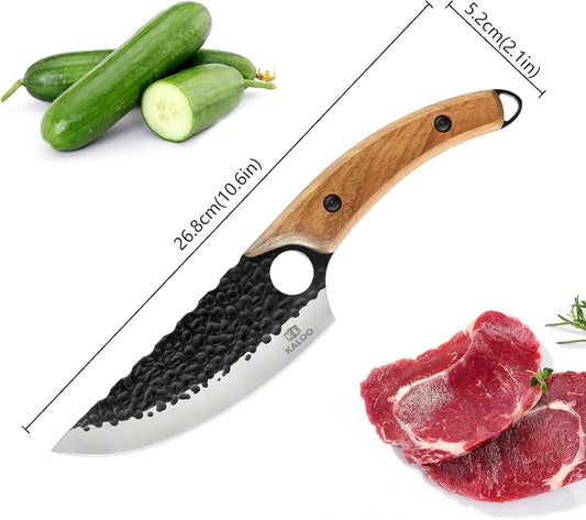 Japanese Chef Knife, Kaloo High Carbon Steel Hand Forged Butcher Viking Cleaver Kitchen Knife for Cooking, Chopping, Home and BBQ