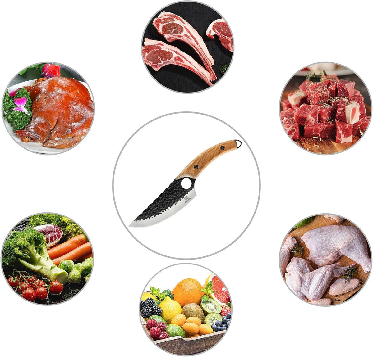 Japanese Chef Knife, Kaloo High Carbon Steel Hand Forged Butcher Viking Cleaver Kitchen Knife for Cooking, Chopping, Home and BBQ