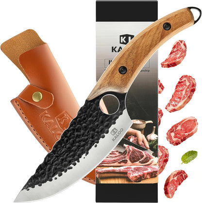 Japanese Chef Knife, Kaloo High Carbon Steel Hand Forged Butcher Viking Cleaver Kitchen Knife for Cooking, Chopping, Home and BBQ