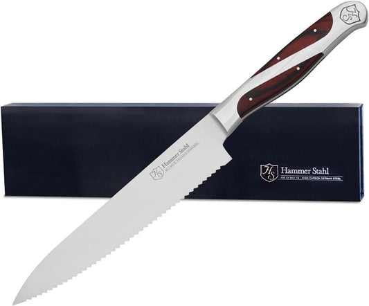 Serrated Utility Knife | German Forged High Carbon Steel | Ergonomic Quad-Tang Pakkawood Handle & Gift Box