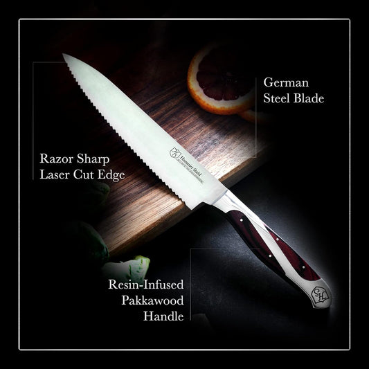 Serrated Utility Knife | German Forged High Carbon Steel | Ergonomic Quad-Tang Pakkawood Handle & Gift Box
