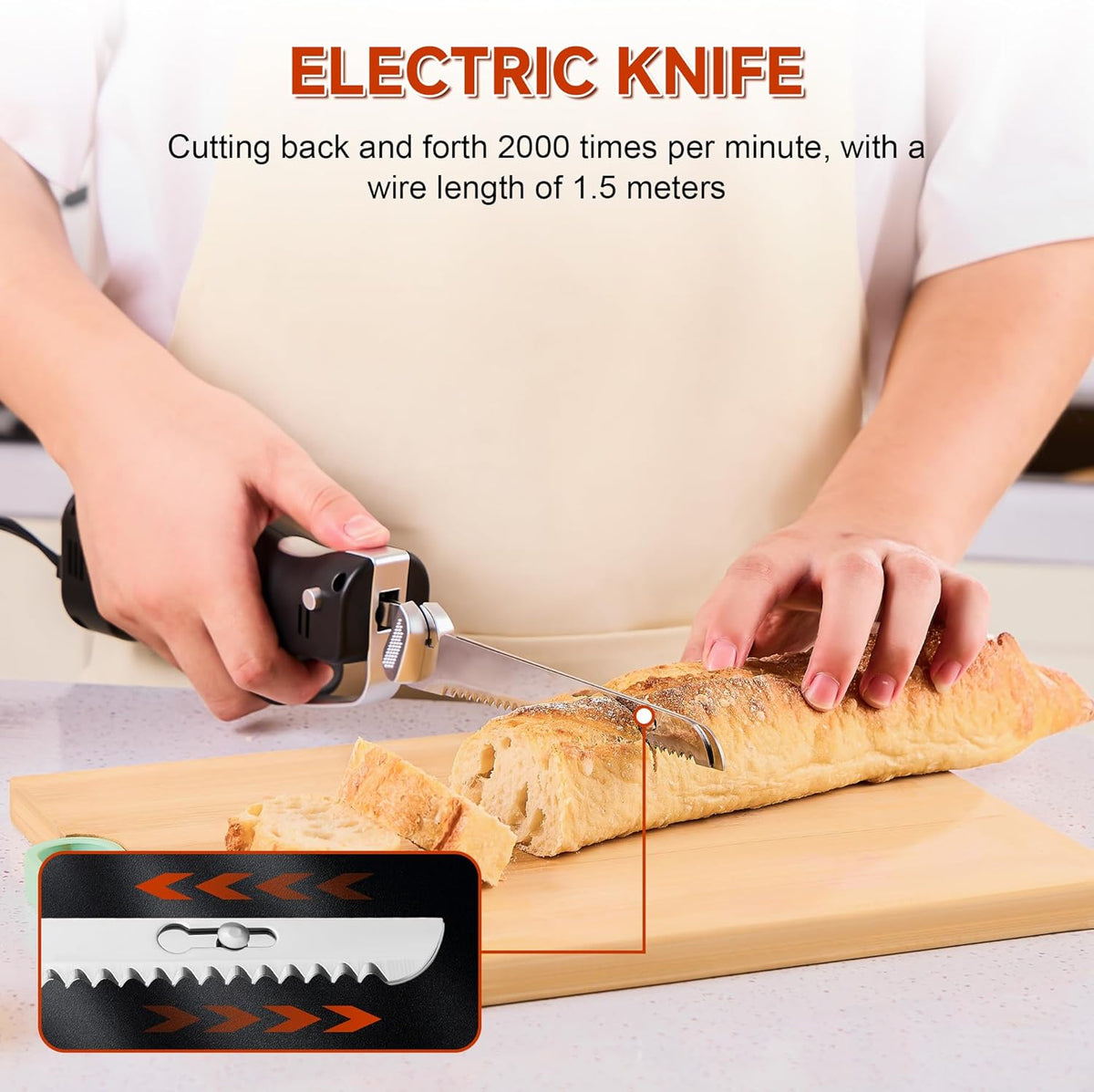 Electric Knife - Carving Knife Set, Black Ergonomic Handle Electric Knifes Cutting 2000 Times/Minute with 60-inch Power Cord, for Meat, Poultry, Bread, Brisket Slicing, Thanksgiving and Christmas Gift