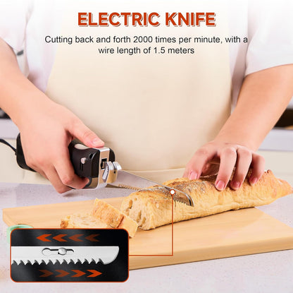 Electric Knife - Carving Knife Set, Black Ergonomic Handle Electric Knifes Cutting 2000 Times/Minute with 60-inch Power Cord, for Meat, Poultry, Bread, Brisket Slicing, Thanksgiving and Christmas Gift