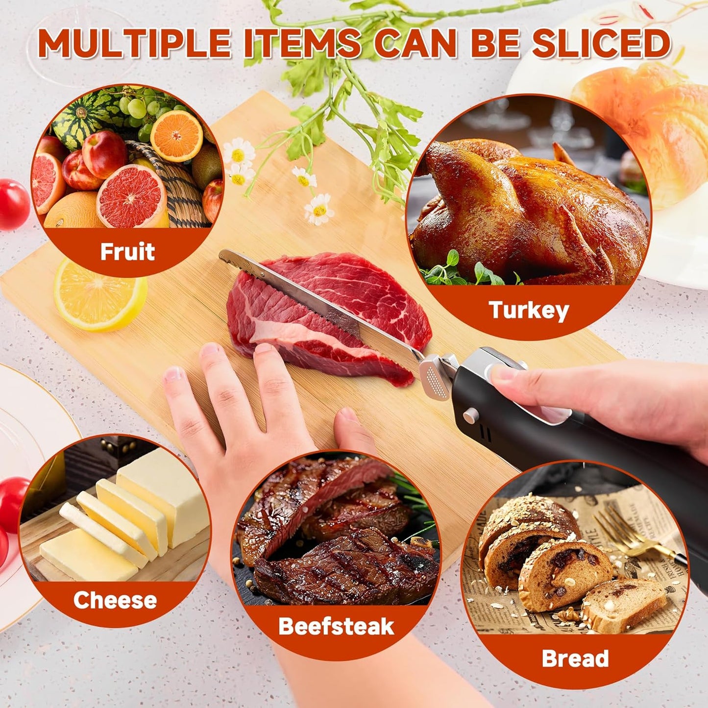 Electric Knife - Carving Knife Set, Black Ergonomic Handle Electric Knifes Cutting 2000 Times/Minute with 60-inch Power Cord, for Meat, Poultry, Bread, Brisket Slicing, Thanksgiving and Christmas Gift
