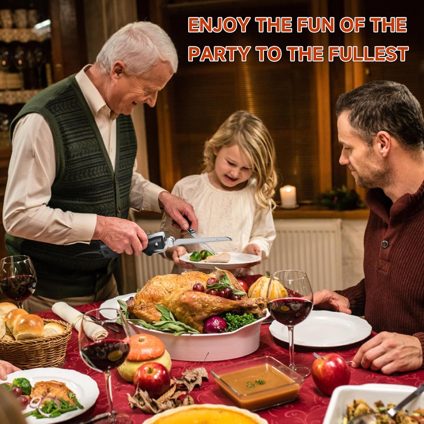 Electric Knife - Carving Knife Set, Black Ergonomic Handle Electric Knifes Cutting 2000 Times/Minute with 60-inch Power Cord, for Meat, Poultry, Bread, Brisket Slicing, Thanksgiving and Christmas Gift