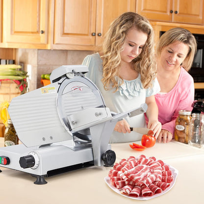 Powerful 240W Dual Motors Automatic Meat Slicer with 10" Carbon Steel Blade,10 inch Meat Slicer, 0-12mm Adjustable Thickness,Commercial/Home Use, Adjustable Thicknessfor Cheese, Veggies, Ham