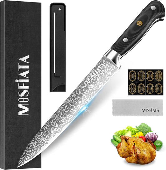 8 inch Carving Knife，Stainless Steel Brisket Slicing Knife for Meat Cutting, Razor Sharp Butcher Knife with Granton Edge for Roasts, BBQ, Turkey