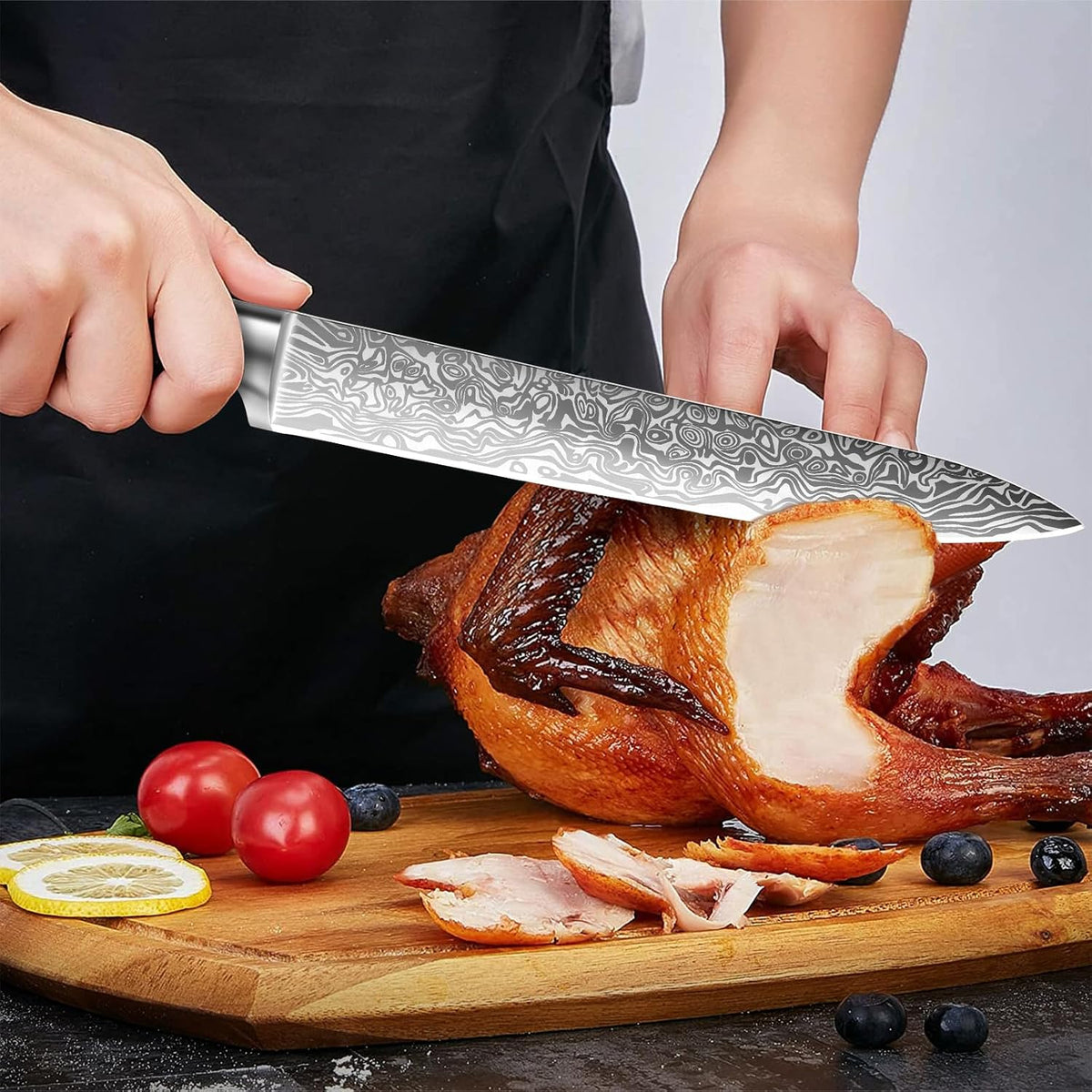 8 inch Carving Knife，Stainless Steel Brisket Slicing Knife for Meat Cutting, Razor Sharp Butcher Knife with Granton Edge for Roasts, BBQ, Turkey