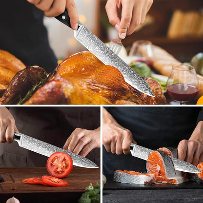8 inch Carving Knife，Stainless Steel Brisket Slicing Knife for Meat Cutting, Razor Sharp Butcher Knife with Granton Edge for Roasts, BBQ, Turkey