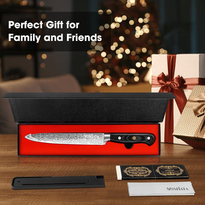 8 inch Carving Knife，Stainless Steel Brisket Slicing Knife for Meat Cutting, Razor Sharp Butcher Knife with Granton Edge for Roasts, BBQ, Turkey