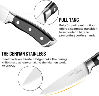 4 Inch Classic Paring Knife, German Steel Small Kitchen Knife | Razor Sharp Utility Prep Knife for Precision Peeling & Detail Cutting, Slicing & Dicing Fruits & Veggies, Ergonomic Full Tang