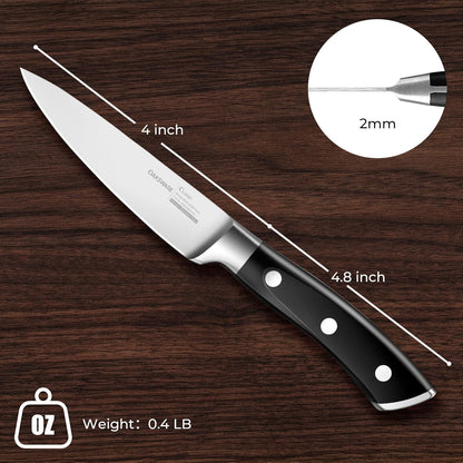 4 Inch Classic Paring Knife, German Steel Small Kitchen Knife | Razor Sharp Utility Prep Knife for Precision Peeling & Detail Cutting, Slicing & Dicing Fruits & Veggies, Ergonomic Full Tang