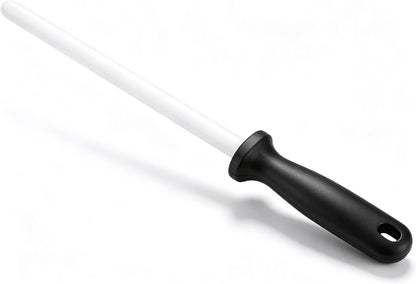 Ceramic Honing Rod Knife Sharpener Stick, 8inch Diamond Knife Sharpening Rod with Hanging Hook and Handle Flat Honing Steel for Knives