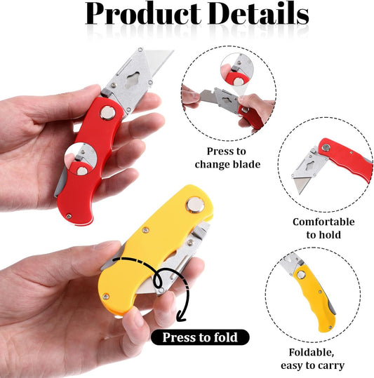 16 Pcs Folding Utility Knife 4 Color Retractable Box Cutter with 40pcs Extra Blades Heavy Duty Utility Knives for Cartons, Cardboard and Boxes