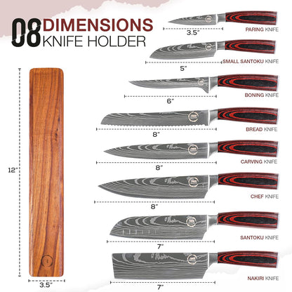 8 PC Chef Knives - High Carbon Stainless Steel Knives With Pakkawood Handles - Magnetic Strip Holder Included - Japanese Knife Set - Home & Professional Chef's Knife Set