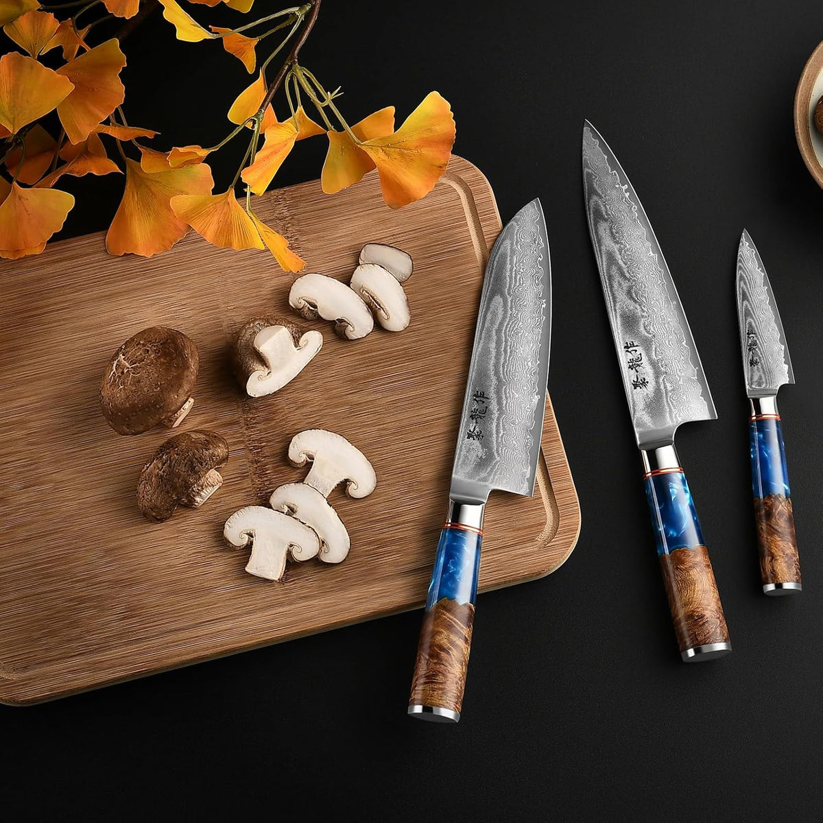 Japanese Chef Knife, 8 Inch Damascus Kitchen Knife with VG10 Steel, Ultra Sharp Professional Cooking Knives with Resin Wood Handle, Gift Box for Home & Restaurant