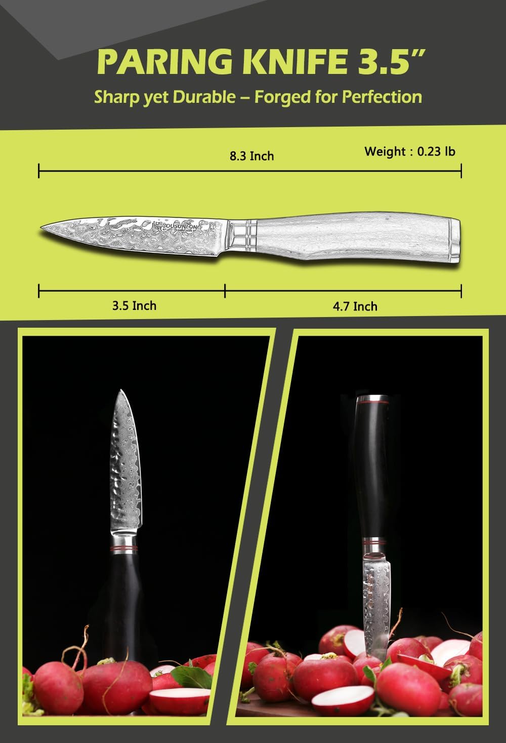 Paring Knife 3.5 inch Peeling Knives Japanese 67 Layers Hammered Damascus Steel with Natural Leadwood Handle