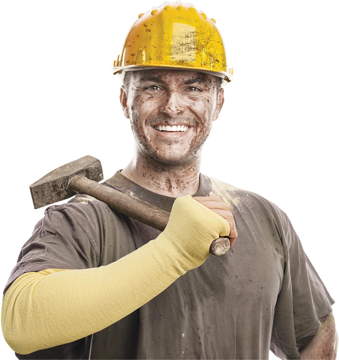 Protective Arm Sleeves with Thumbhole, Cut/Scratch/Heat Resistant Arm sleeves with UV Protectors Abrasion Safety for Garden Kitchen Work – Yellow-18Inches Made with Kevlar by DuPont