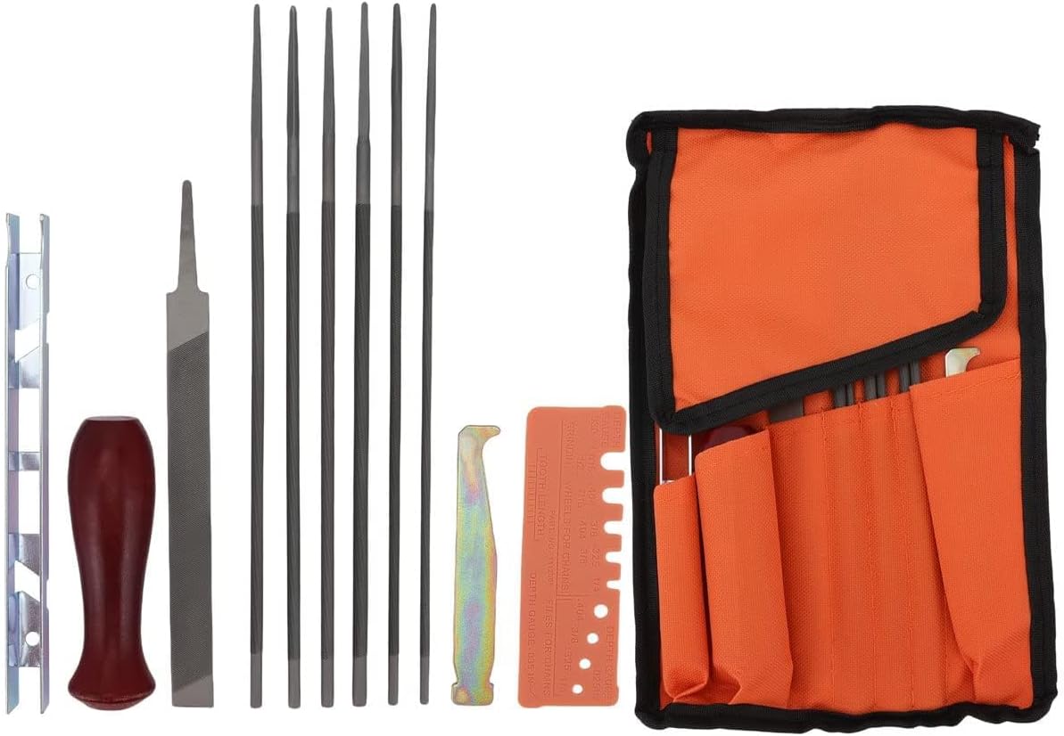 12 Pack Chainsaw File, Chainsaw Sharpener Kit, 5/32", 3/16", 7/32", 1/8", 11/64", 13/64" Round Chainsaw Sharpening, 6 Inch Flat File,Depth Gauge,Quick Check Gauge, Chain Saw Sharpener Tool
