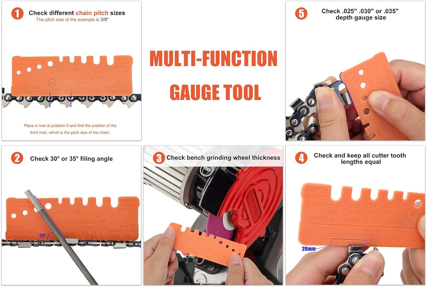 12 Pack Chainsaw File, Chainsaw Sharpener Kit, 5/32", 3/16", 7/32", 1/8", 11/64", 13/64" Round Chainsaw Sharpening, 6 Inch Flat File,Depth Gauge,Quick Check Gauge, Chain Saw Sharpener Tool