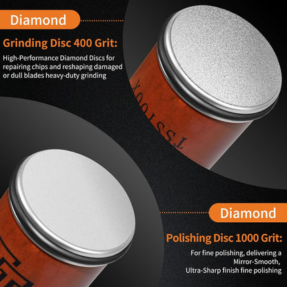 Rolling Knife Sharpener With Dual Diamond Discs (400/1000 Grit),Multi 15° & 20° Magnetic Angles Knife Sharpener Roller Tool, Strong Knife Sharpening Kit for Kitchen, Chef & Pocket Knives