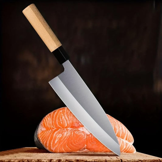 8-inch Japanese Deba Knife Kitchen Knife Cooking Knife Baking Chef Knife Sushi Knife Stainless Steel Professional Heavy Duty Knife for Fish, Ultra Sharp Japanese Carbon Steel Blade, AS SHOW